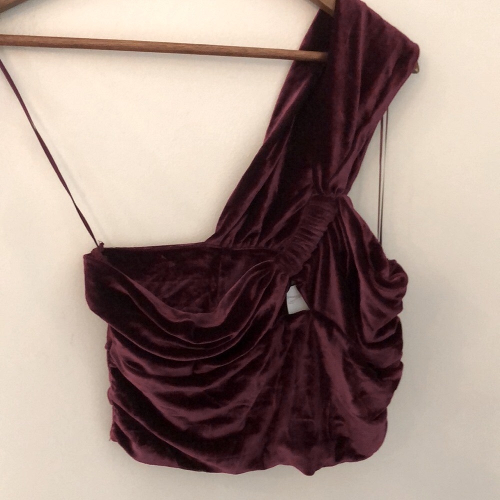 Velvet Burgundy one strap crop top with ruching & side zipper sexy night out LG